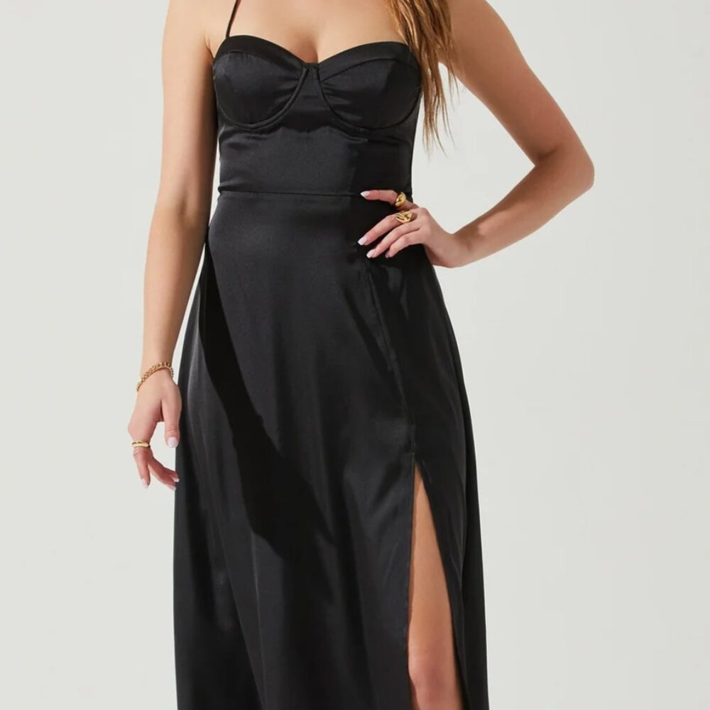 ASTR The Label - Black Satin Dress - Size Small